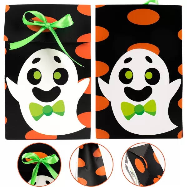 JOYIN Halloween Candy Bags Treat Boxes12 Pieces Halloween Paper Bags Trick or Treat Halloween Sweet Goodie Bags with Ribbon Halloween Party Favors Gift Bags
