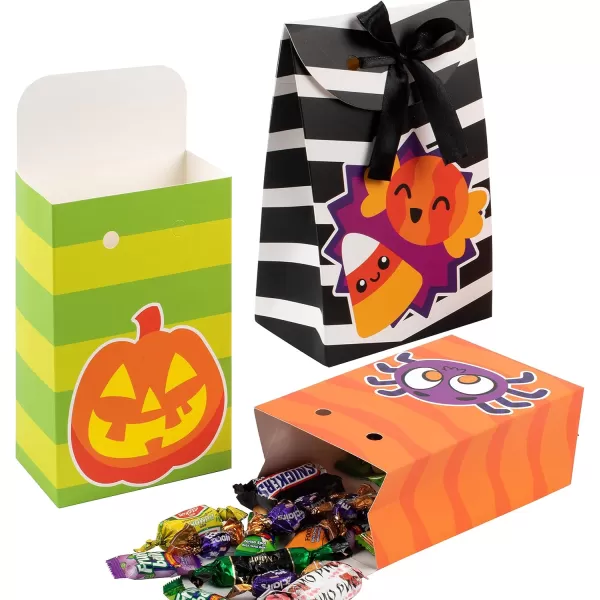 JOYIN Halloween Candy Bags Treat Boxes12 Pieces Halloween Paper Bags Trick or Treat Halloween Sweet Goodie Bags with Ribbon Halloween Party Favors Gift Bags