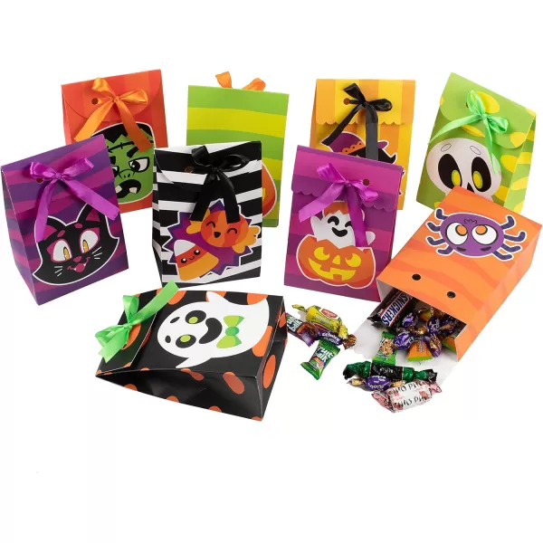 JOYIN Halloween Candy Bags Treat Boxes12 Pieces Halloween Paper Bags Trick or Treat Halloween Sweet Goodie Bags with Ribbon Halloween Party Favors Gift Bags
