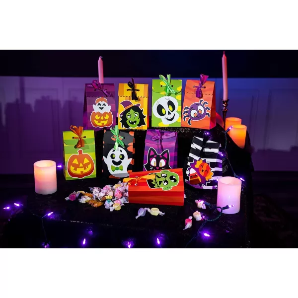 JOYIN Halloween Candy Bags Treat Boxes12 Pieces Halloween Paper Bags Trick or Treat Halloween Sweet Goodie Bags with Ribbon Halloween Party Favors Gift Bags