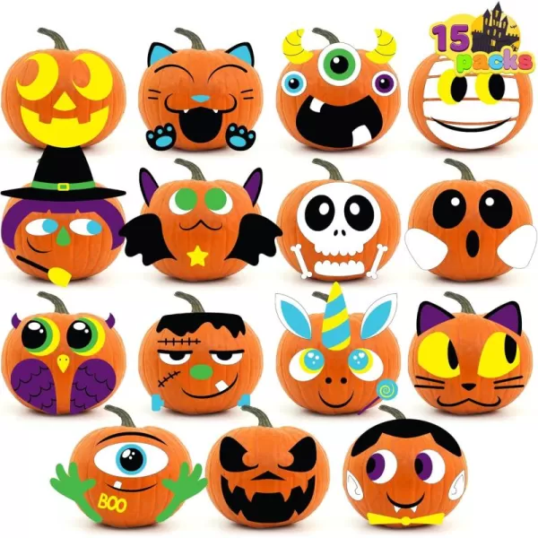JOYIN 15 Packs Halloween Pumpkin Decorating Stickers Foam Craft Kit Party Supplies Party Favors for Kids Cute Pumpkin Foam Stickers Jack O Lantern Face Stickers School Arts Activities Games Gifts