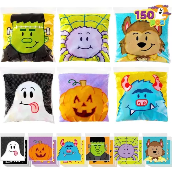 JOYIN 150 Pcs Halloween Cellophane Treat Bags Halloween Small Candy Bags Halloween Goodie Gift Bags for Trick or Treat Small Ziplock Bags for Halloween Party Favor Supplies
