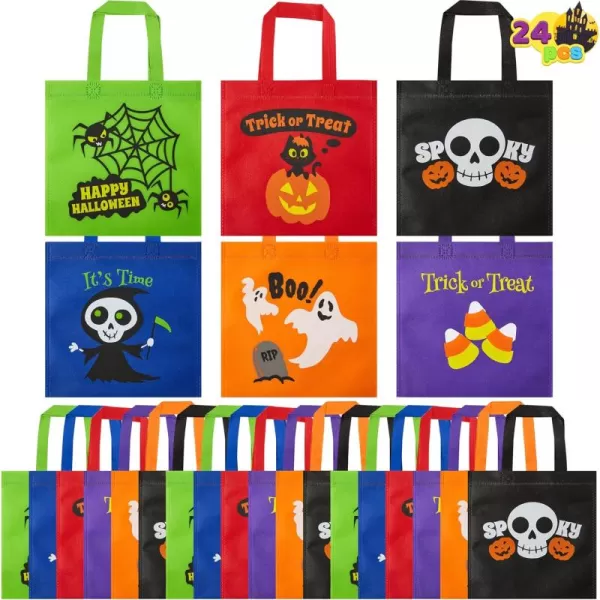 JOYIN 24pcs Halloween NonWoven Treat Bags 9quot Goodie Totes Bags with Handles Halloween Candy Bags for Kids Trick or Treating 6 Cute Designs Gift Bags Party Favor Supplies