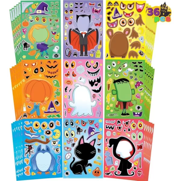 JOYIN 36 Pcs Halloween Make a Face Stickers for Kids Halloween Crafts Party Supplies Halloween Party Favor Funny Stickers with 9 Designs Halloween Games Classroom Art Activities Goodies TreatsCute Stickers