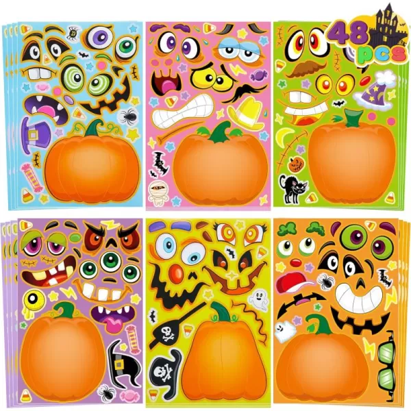 JOYIN 48 Pcs Halloween Pumpkin Stickers for Kids Halloween Party Favor Craft Party Supplies Funny Sticker Sheets with Different Pumpkin Design Classroom Activities Party Games Goodies Treat GiftsPumpkin Stickers