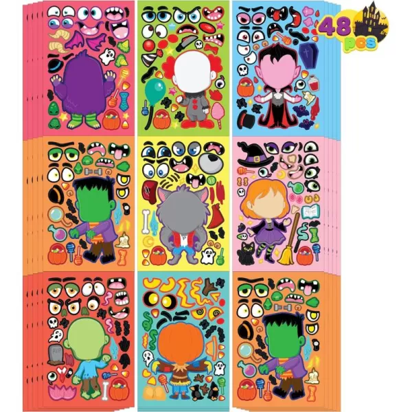 JOYIN 48 Pcs Halloween Pumpkin Stickers for Kids Halloween Party Favor Craft Party Supplies Funny Sticker Sheets with Different Pumpkin Design Classroom Activities Party Games Goodies Treat GiftsFace Stickers