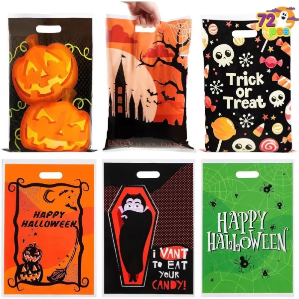 JOYIN 72 Pcs Halloween Candy Bags for Trick or Treating Plastic Goodie Bags Assorted for Halloween TrickorTreat Snacks Party Favors Event Party Favor Supplies Classroom Prizes