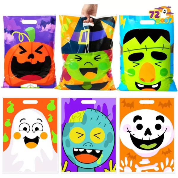 JOYIN 72 Pcs Halloween Treat Bags with 6 Designed Characters Halloween Plastic Goodie Bags Halloween Candy Bags Halloween Trick or Treat Bags for Halloween Snacks Stuffers Party Favor Supplies