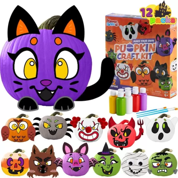 Klever Kits Halloween Craft Pumpkin Decorating Kit Arts Activities Party Supplies Party Favors for Kids Halloween Pumpkin Painting Kit with 12 Designs DIY Coloring Pumpkin Decor School Party Game