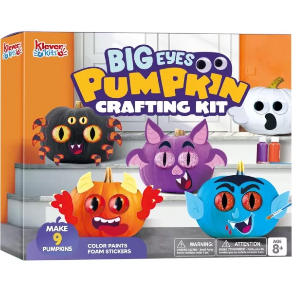 Klever Kits Halloween Pumpkin Painting Decorating Kit for Kids Art and Craft Party Favors Halloween Party Games Classroom Activities DIY Coloring Set with 9 Characters Designs and Realistic Eyes