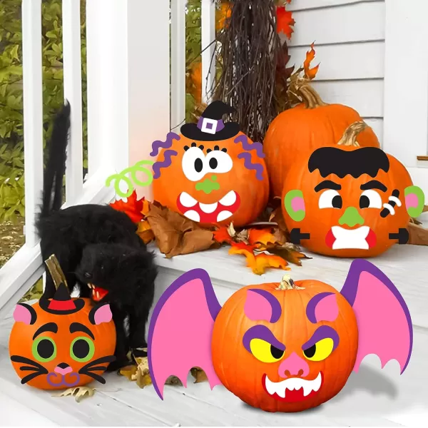 JOYIN 18 Packs Halloween Craft Foam Stickers Arts Activities Party Supplies Kids Party Favors Pumpkin Decorating Kit Jack O Lantern Face Stickers in 6 Designs Pumpkin Decor School Party GamesFunny