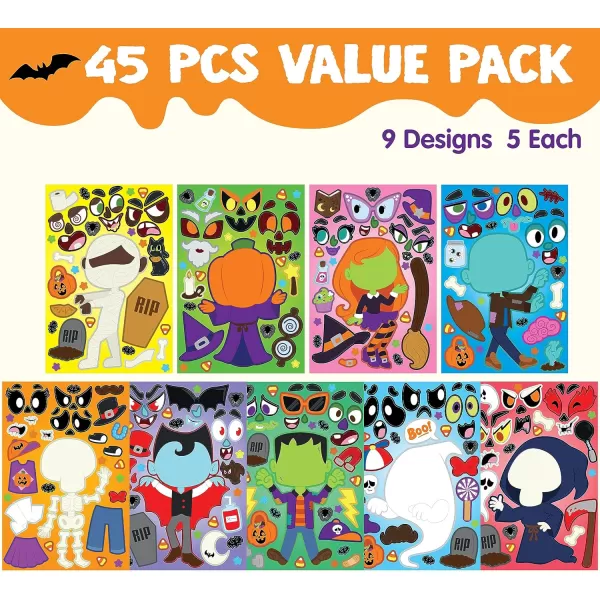 JOYIN 45 Pcs Halloween Make a Face Stickers Halloween Party Favor for Kids Halloween Art Craft Party Supplies Classroom Activities Goodies Party Games Sticker Sheets with Witch Vampire Designs