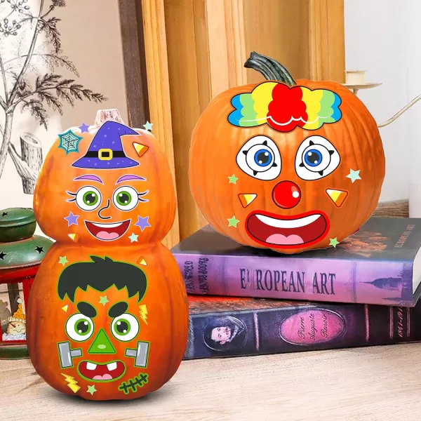 JOYIN 54 Pcs Halloween Pumpkin Stickers for Kids Party Supplies Halloween Party Favor JackOLantern Face Stickers with 12 Designs Pumpkin Decorating Craft Classroom Art Activities Party Game