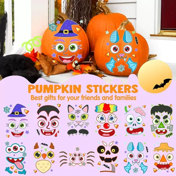 JOYIN 54 Pcs Halloween Pumpkin Stickers for Kids Party Supplies Halloween Party Favor JackOLantern Face Stickers with 12 Designs Pumpkin Decorating Craft Classroom Art Activities Party Game