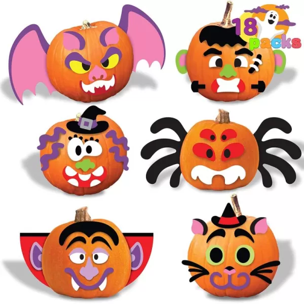 JOYIN 18 Packs Halloween Craft Foam Stickers Arts Activities Party Supplies Kids Party Favors Pumpkin Decorating Kit Jack O Lantern Face Stickers in 6 Designs Pumpkin Decor School Party GamesFunny