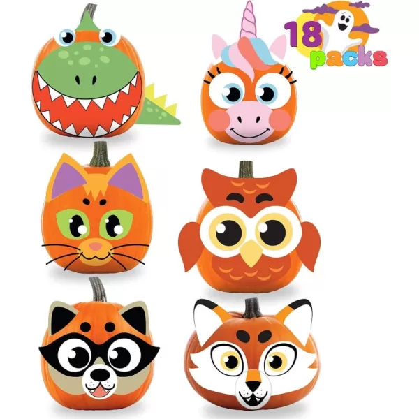 JOYIN 18 Packs Halloween Craft Foam Stickers Arts Activities Party Supplies Kids Party Favors Pumpkin Decorating Kit Jack O Lantern Face Stickers in 6 Designs Pumpkin Decor School Party GamesCute