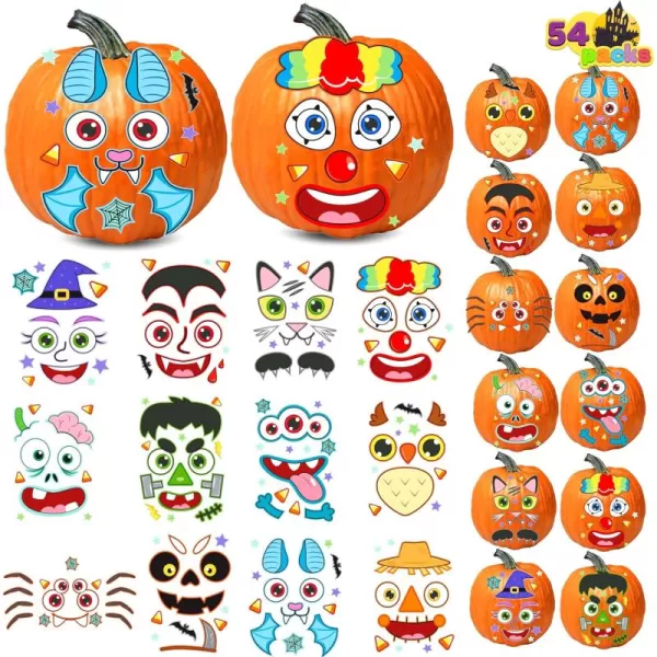 JOYIN 54 Pcs Halloween Pumpkin Stickers for Kids Party Supplies Halloween Party Favor JackOLantern Face Stickers with 12 Designs Pumpkin Decorating Craft Classroom Art Activities Party Game