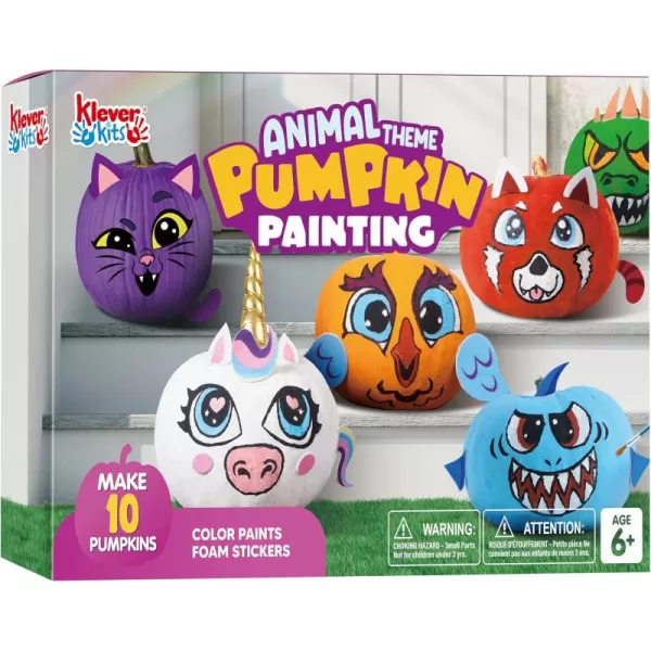 Klever Kits Halloween Pumpkin Decorating Kit Halloween Party Supplies Arts Crafts Party Favor for Kids DIY Pumpkin Painting Kit with 10 Animal Designs Coloring Craft Games Classroom Activities