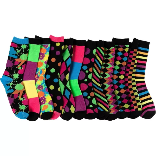 JOYIN 12 Pack Womens Socks Colorful Funky Paint Splash Patterned Crew Socks Funky Paintspalsh ampamp Colorblocks for Christmas Holiday or Birthday Gift