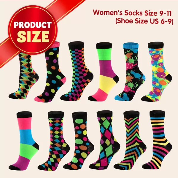 JOYIN 12 Pack Womens Socks Colorful Funky Paint Splash Patterned Crew Socks Funky Paintspalsh ampamp Colorblocks for Christmas Holiday or Birthday Gift