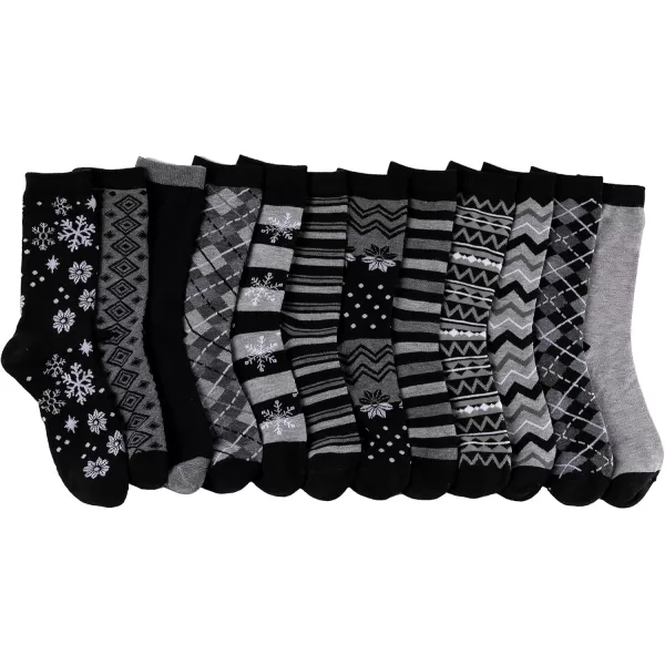 JOYIN 12 Pack Womens Socks Monochrome Zigzag ampamp Stripes Patterned Crew Socks for Christmas Holiday or Birthday Gift
