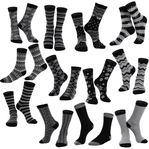 JOYIN 12 Pack Womens Socks Monochrome Zigzag ampamp Stripes Patterned Crew Socks for Christmas Holiday or Birthday Gift