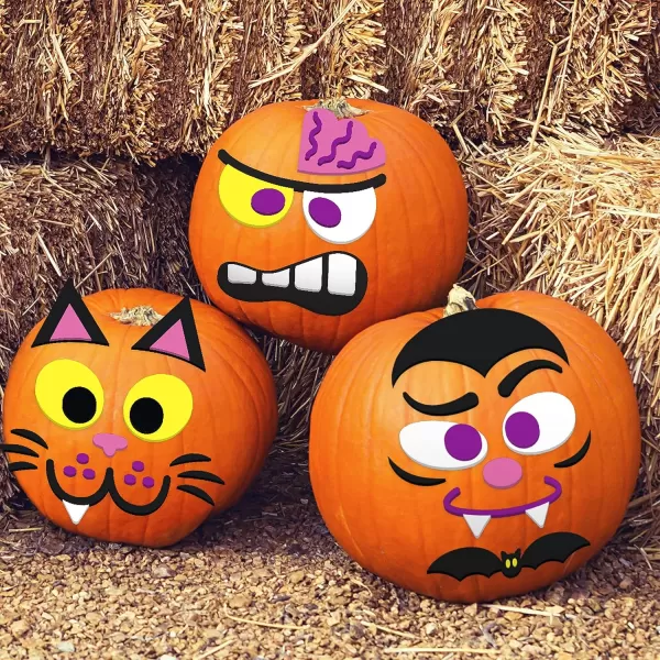 JOYIN 16 Packs Halloween Pumpkin Stickers Foam Craft Kit Halloween Party Favors for Kids Party Supplies Arts Activities Funny Pumpkin Decorating Stickers Jack O Lantern Stickers School Games GiftsCute
