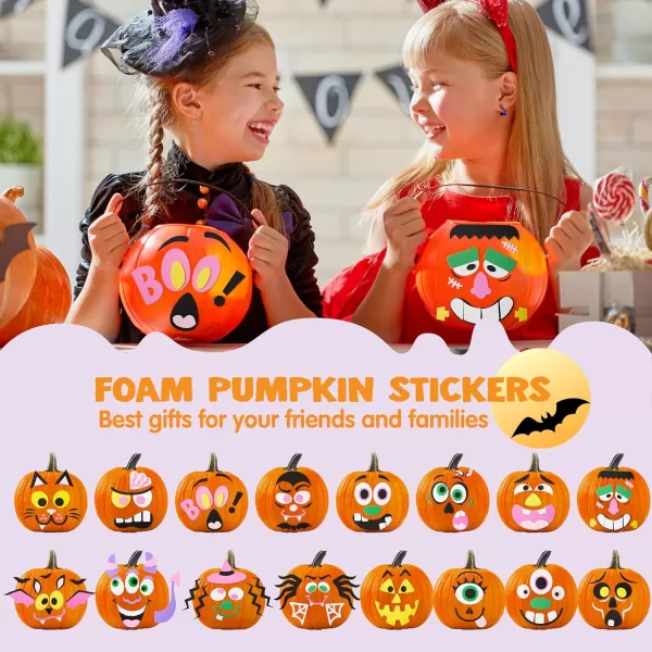 JOYIN 16 Packs Halloween Pumpkin Stickers Foam Craft Kit Halloween Party Favors for Kids Party Supplies Arts Activities Funny Pumpkin Decorating Stickers Jack O Lantern Stickers School Games GiftsCute
