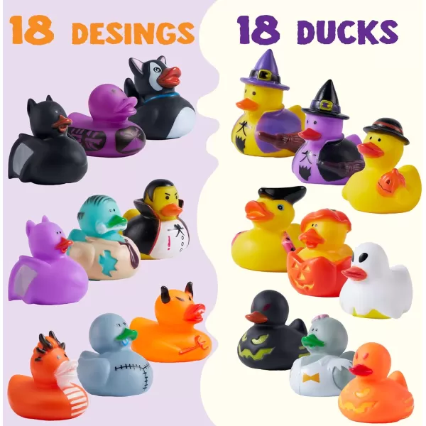 JOYIN 18 PCS Halloween Rubber Ducks Halloween Ducks for Halloween Goodie Bag Fillers Rubber Duckies Baby Bath Toys for Halloween Party Favors Decorations School Classroom Game Prizes
