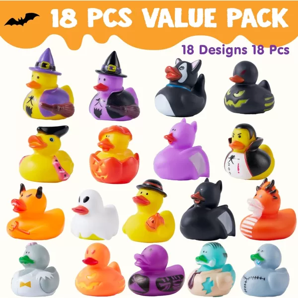 JOYIN 18 PCS Halloween Rubber Ducks Halloween Ducks for Halloween Goodie Bag Fillers Rubber Duckies Baby Bath Toys for Halloween Party Favors Decorations School Classroom Game Prizes