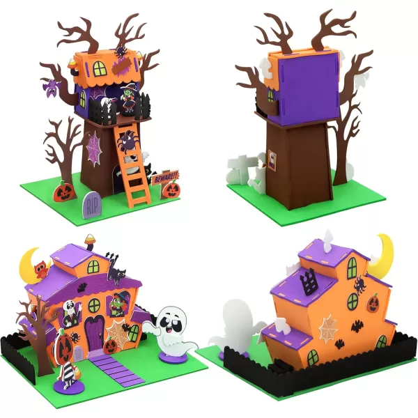 JOYIN 2 Pack Halloween Foam Haunted House Craft Kit Party Favors for Kids Halloween Art and Craft DIY Kits 3D Halloween Tree House and Pumpkin Haunted House School Activities Game Party Decoration
