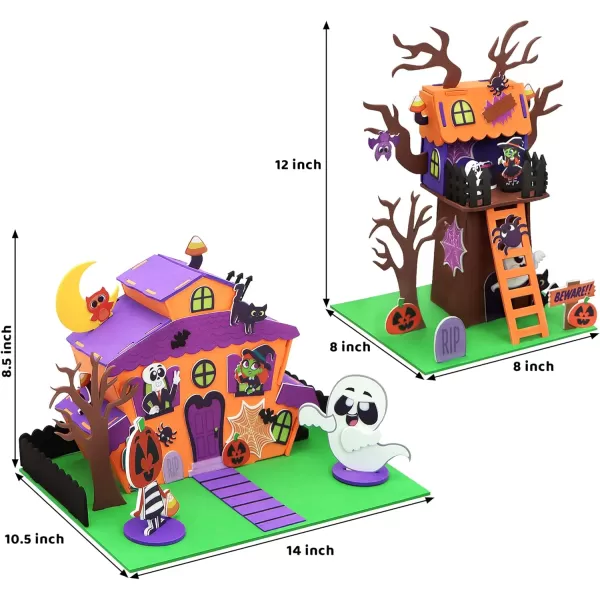 JOYIN 2 Pack Halloween Foam Haunted House Craft Kit Party Favors for Kids Halloween Art and Craft DIY Kits 3D Halloween Tree House and Pumpkin Haunted House School Activities Game Party Decoration