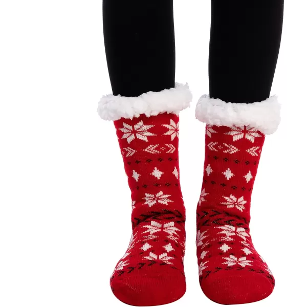 JOYIN 2 Pack Womens Fleece Lining Fuzzy Soft Slipper Socks Soft Premium Fleece Crew Socks for Winter ChristmasRed and White