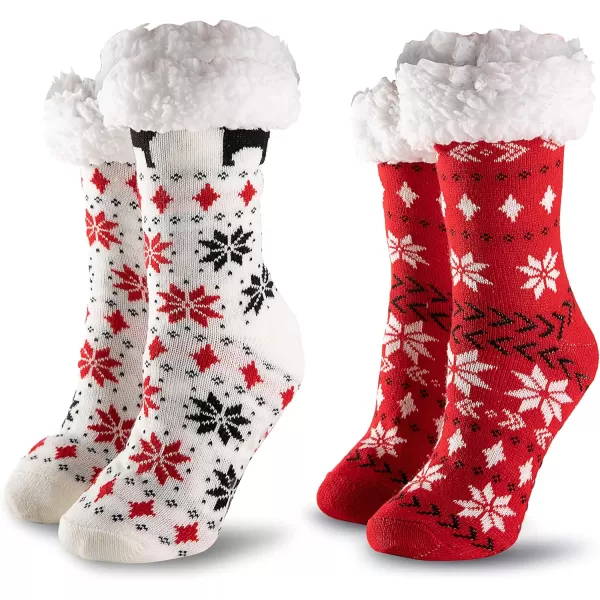 JOYIN 2 Pack Womens Fleece Lining Fuzzy Soft Slipper Socks Soft Premium Fleece Crew Socks for Winter ChristmasRed and White