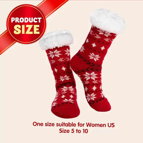 JOYIN 2 Pack Womens Fleece Lining Fuzzy Soft Slipper Socks Soft Premium Fleece Crew Socks for Winter ChristmasRed and White