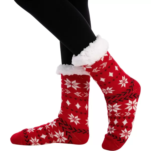 JOYIN 2 Pack Womens Fleece Lining Fuzzy Soft Slipper Socks Soft Premium Fleece Crew Socks for Winter ChristmasRed and White
