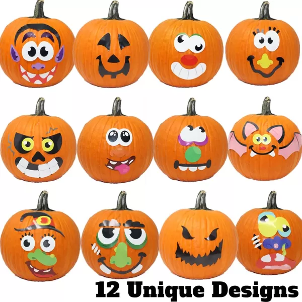 JOYIN 20 Pcs Halloween Pumpkin Decorating Stickers Halloween Party Favor for Kid Art Craft Party Supplies JackOLantern Face Sticker Sheets in 12 Designs Classroom Activities Treat Games Goodies