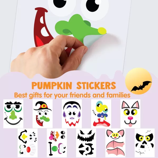 JOYIN 20 Pcs Halloween Pumpkin Decorating Stickers Halloween Party Favor for Kid Art Craft Party Supplies JackOLantern Face Sticker Sheets in 12 Designs Classroom Activities Treat Games Goodies