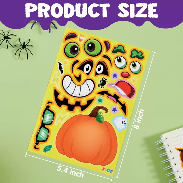 JOYIN 24 Pcs Halloween Pumpkin Decorating Stickers Party Favor for Kids Halloween Art Crafts Party Supplies Pumpkin Face Sticker with 8 Designs Halloween Treats Classroom Activities Games