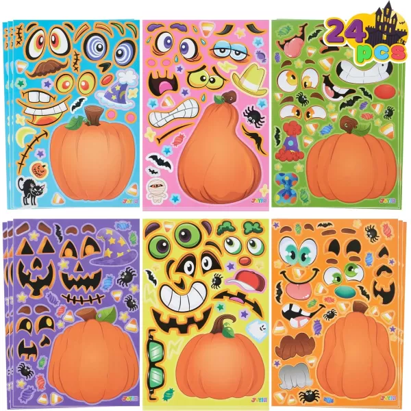 JOYIN 24 Pcs Halloween Pumpkin Decorating Stickers Party Favor for Kids Halloween Art Crafts Party Supplies Pumpkin Face Sticker with 8 Designs Halloween Treats Classroom Activities Games
