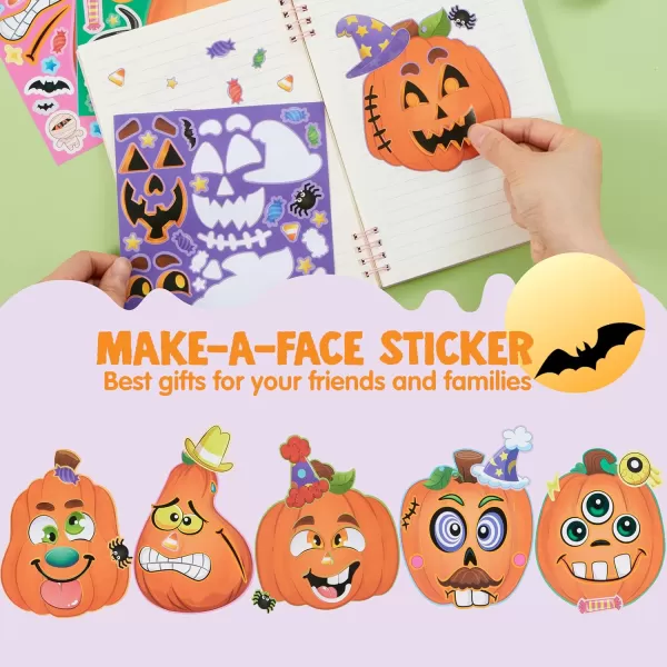 JOYIN 24 Pcs Halloween Pumpkin Decorating Stickers Party Favor for Kids Halloween Art Crafts Party Supplies Pumpkin Face Sticker with 8 Designs Halloween Treats Classroom Activities Games