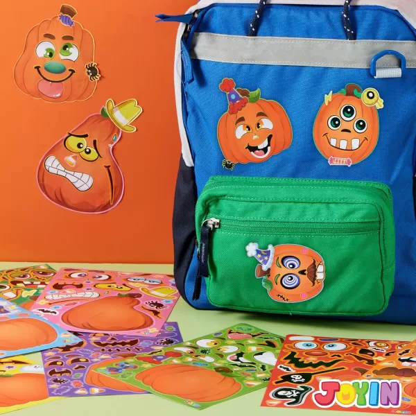 JOYIN 24 Pcs Halloween Pumpkin Decorating Stickers Party Favor for Kids Halloween Art Crafts Party Supplies Pumpkin Face Sticker with 8 Designs Halloween Treats Classroom Activities Games