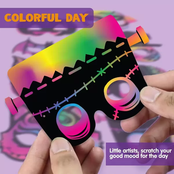 JOYIN 32 Pcs Halloween Rainbow Scratch Masks Crafts for Kids Halloween Party Favors Scratch Art Masks Halloween Party Supplies Scratch Off Paper Animal Masks Classroom Activities Gift Party Games