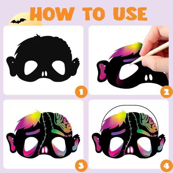 JOYIN 32 Pcs Halloween Rainbow Scratch Masks Crafts for Kids Halloween Party Favors Scratch Art Masks Halloween Party Supplies Scratch Off Paper Animal Masks Classroom Activities Gift Party Games