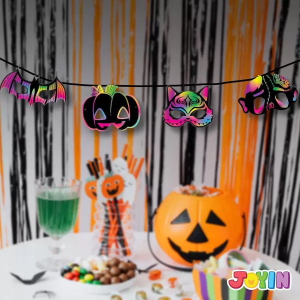JOYIN 32 Pcs Halloween Rainbow Scratch Masks Crafts for Kids Halloween Party Favors Scratch Art Masks Halloween Party Supplies Scratch Off Paper Animal Masks Classroom Activities Gift Party Games