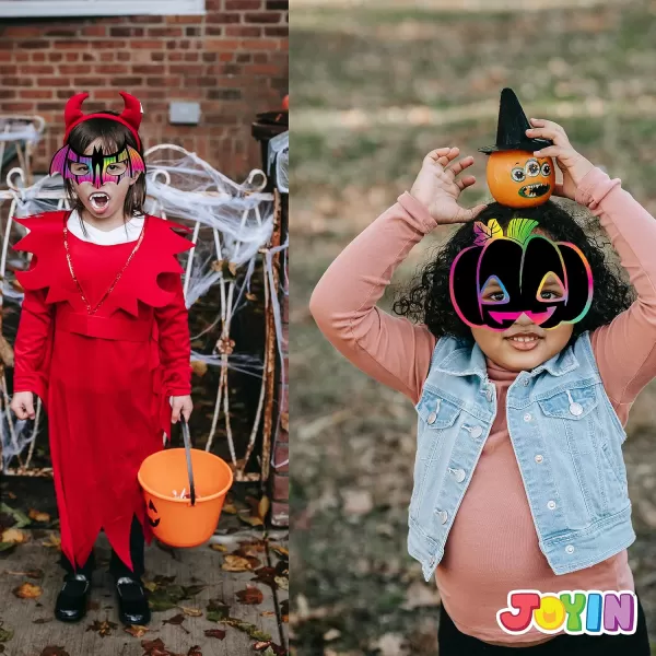 JOYIN 32 Pcs Halloween Rainbow Scratch Masks Crafts for Kids Halloween Party Favors Scratch Art Masks Halloween Party Supplies Scratch Off Paper Animal Masks Classroom Activities Gift Party Games