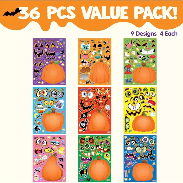 JOYIN 36 PCS Makeaface Sticker Sheets Make Your Own Halloween Characters Mix and Match Sticker Sheets with Vampire Witch Frankenstein Ghost and more Halloween Kids Party Favor Supplies CraftPumpkin Stickers