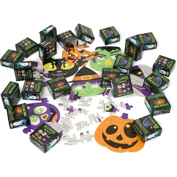 JOYIN 36 Pcs Halloween Jigsaw Puzzle Set Kids Halloween Party Favors 6 Characters Paper Board Mini Puzzles in Blind Boxes Halloween Mystery Toy Surprise Box for School Activities Gifts Party Games