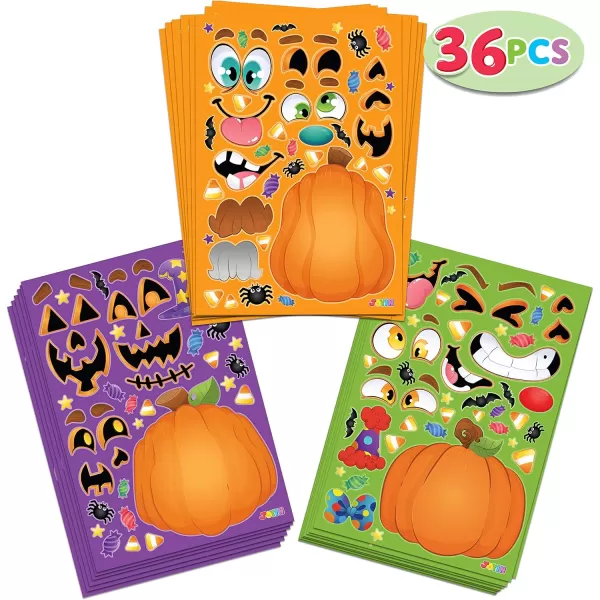 JOYIN 36 Pcs Halloween Make a Face Stickers Halloween Party Favor for Kid Art Craft Party Supplies Funny Characters Stickers Sheets in Different Designs Classroom Activities Games Treat GoodiesPumpkin Stickers