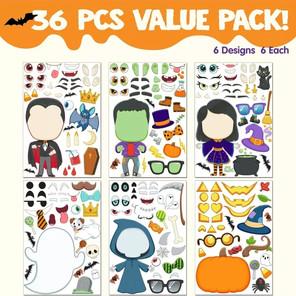 JOYIN 36 Pcs Halloween Make a Face Stickers Halloween Party Favor for Kid Art Craft Party Supplies Funny Characters Stickers Sheets in Different Designs Classroom Activities Games Treat GoodiesFace Stickers